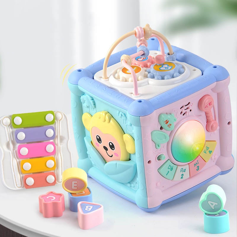 Baby Multi-Function Musical Toy Geometric Building Block Knocking Piano Drummer Polyhedral Smart Cube Educational Toys