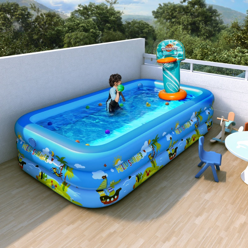 PVC Inflatable Kids Pool Large Inflatable Swimming Pool Kolam Mandi 3 Ring Rectangular Family Swimming Pool