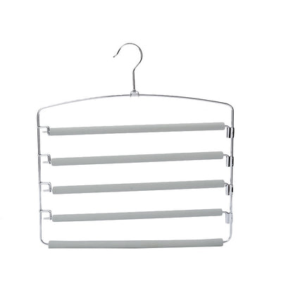 Pants Hanger 5 Layers Stainless Steel Non-Slip Foam Swing Arm Space Saving Clothes Slack Hangers Storage Organizer