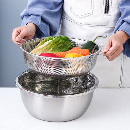 Kitchenware Stainless Steel Fine Mesh Strainer Colander Rice Vegetable Sieve 2 piece set (Pot + Drain)