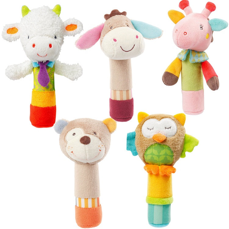 Baby Soft Toy Stick Rattle Squeezing Sound Rattling Squeeze Hand Infant Animal Cartoon Grip