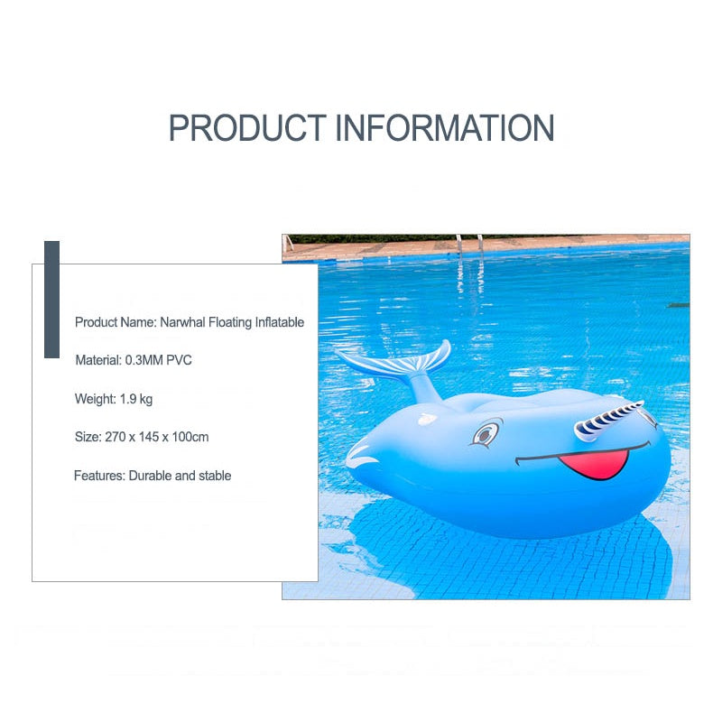 Copy of Whale Narwhal Floatie Floating Inflatable Pool Float For Kids Adult Float Raft Water Floating Boat Ride-On Swimming