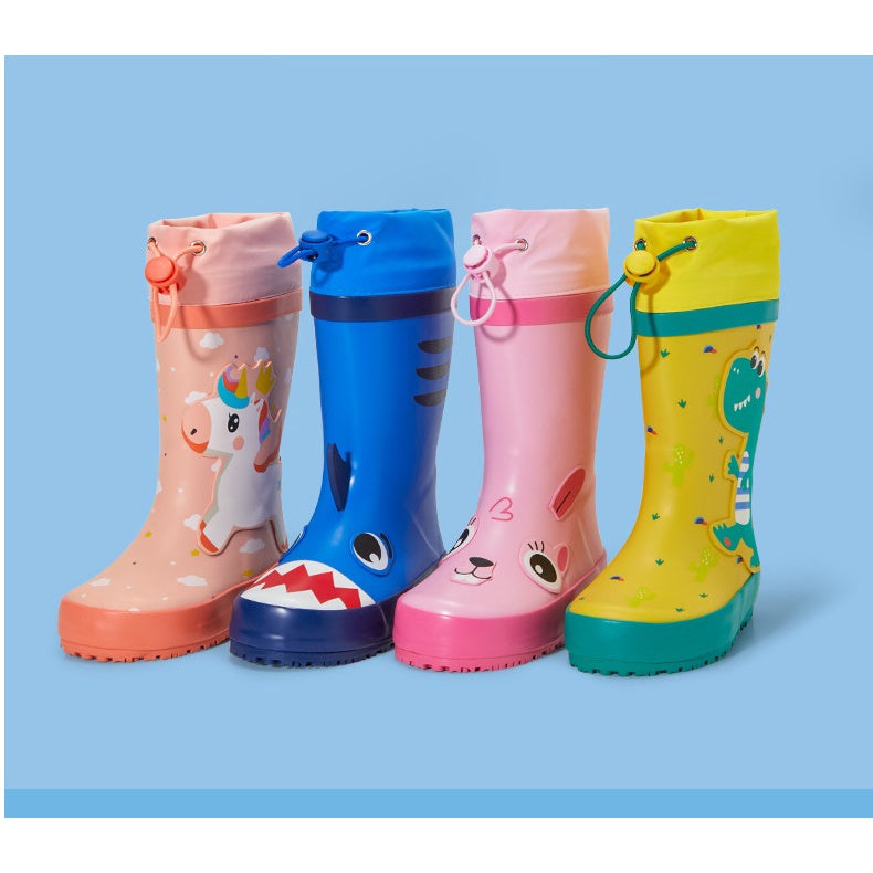 Children Rainboots For Boys Girls Primary School Kindergarten Rainwear Dinosaur Unicorn Reflective Strip Rain Boots Only