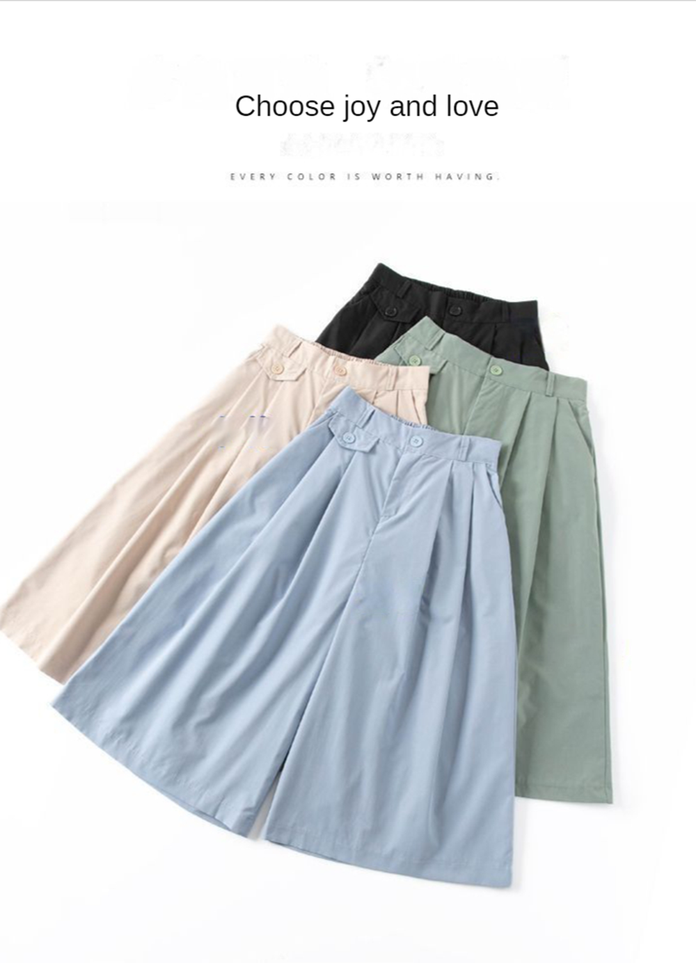 2022 Summer Korean Version Loose Cropped Pants High Waist Wide-leg Pants Slim Female Casual Pleated Casual Capris Skirts