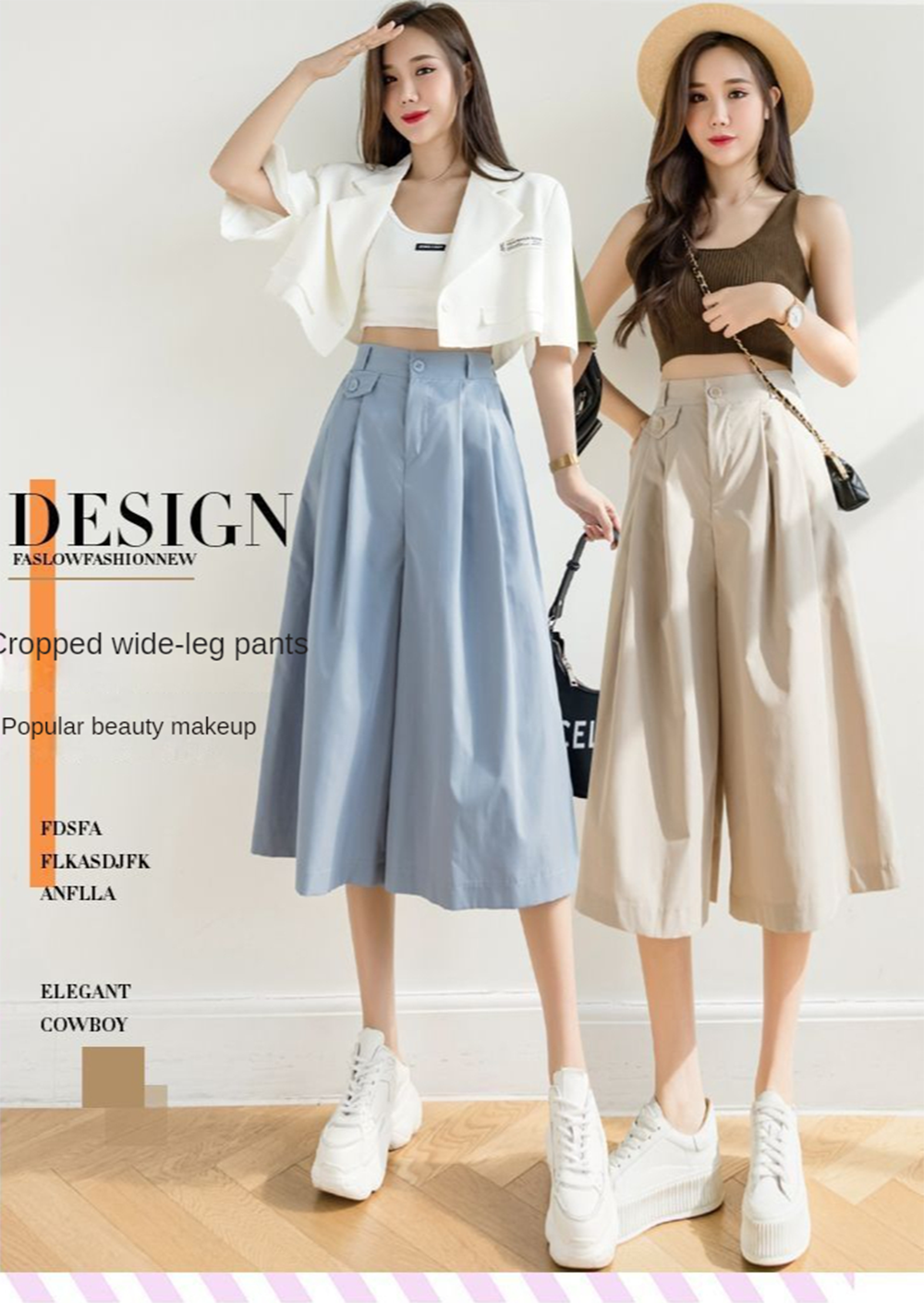 2022 Summer Korean Version Loose Cropped Pants High Waist Wide-leg Pants Slim Female Casual Pleated Casual Capris Skirts