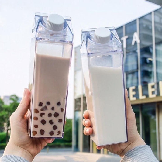 1000ml Square Milk Bottle Clear Transparent Acrylic Bottle Stylish Milk Carton Shaped Water Bottle Milk and Tea