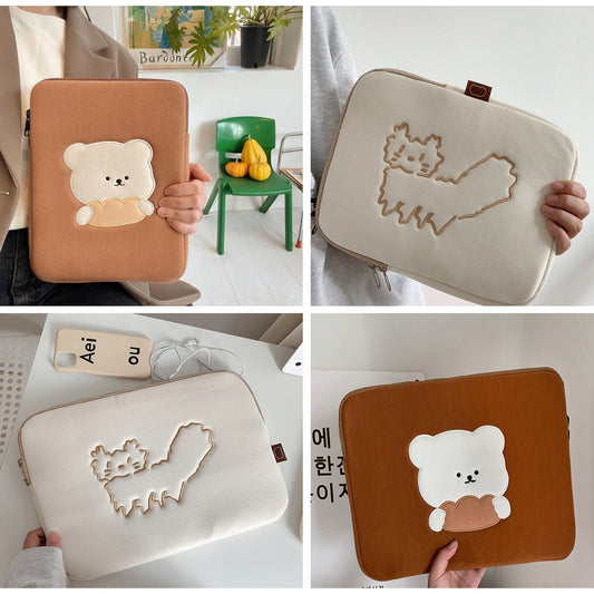 Laptop Bag Korean Style Cute And Fashionable 13 Inch Cute Cat 11 Inch Brown Bear Laptop Liner Bag Soft And Comfortable