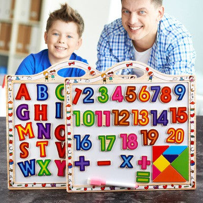 Children's Creative Wooden Drawing Board with Magnetic Blocks Numbers Letters for Toddlers Education Learning Doodle Toy