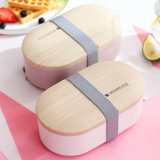 Microwave Safe Double Layer Lunch Box 800ml Oval Simple Lunch Box Ins Nordic Style Wooden Lunch Box Sealed Leak-proof