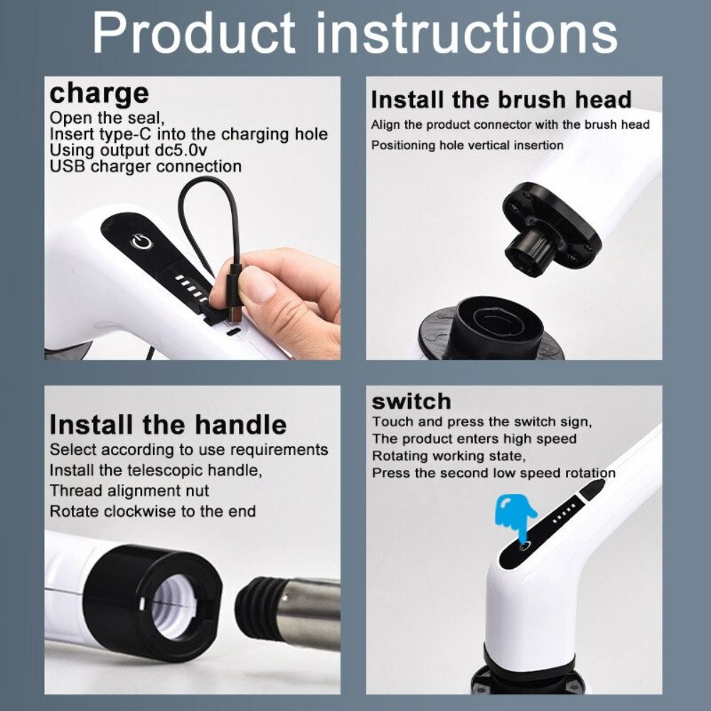 Cordless Electric Spin Scrubber Rechargeable Shower Bathroom Scrubber with Adjustable Handle Replaceable Cleaning Brush