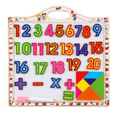 Children's Creative Wooden Drawing Board with Magnetic Blocks Numbers Letters for Toddlers Education Learning Doodle Toy