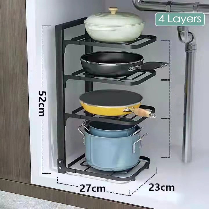 Adjustable Pot Rack / Under Sink Rack / Collapsible Kitchen Shelf Storage / 4 Layer Kitchen Pot Rack / Adjustable Height