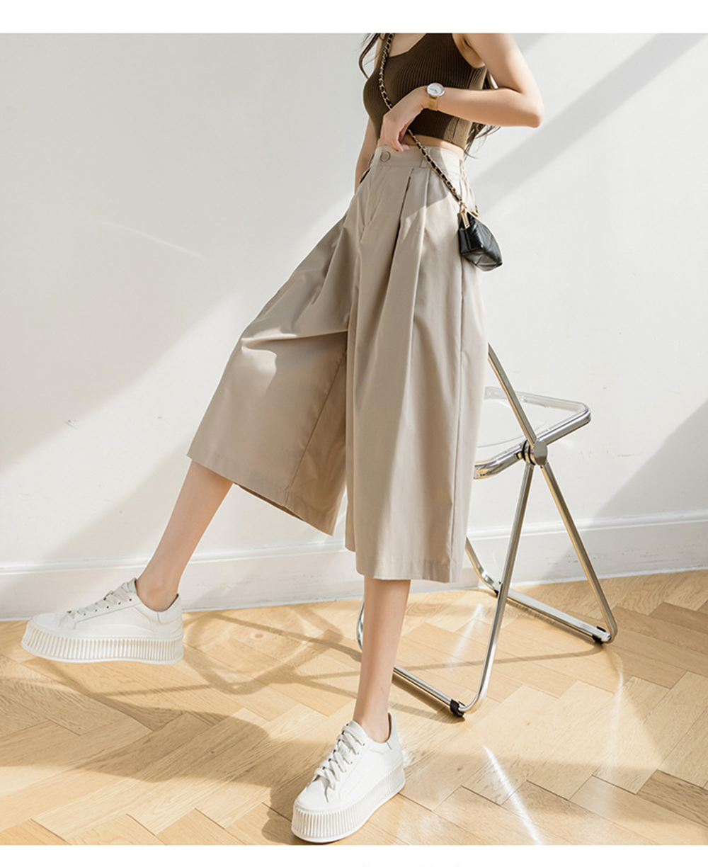 2022 Summer Korean Version Loose Cropped Pants High Waist Wide-leg Pants Slim Female Casual Pleated Casual Capris Skirts