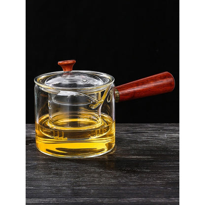 Heat-resistant Glass Teapot Transparent Tea Infuser Wooden Handle Tea Kettle Chinese Tea Set Built-in Glass Tea No- Leak