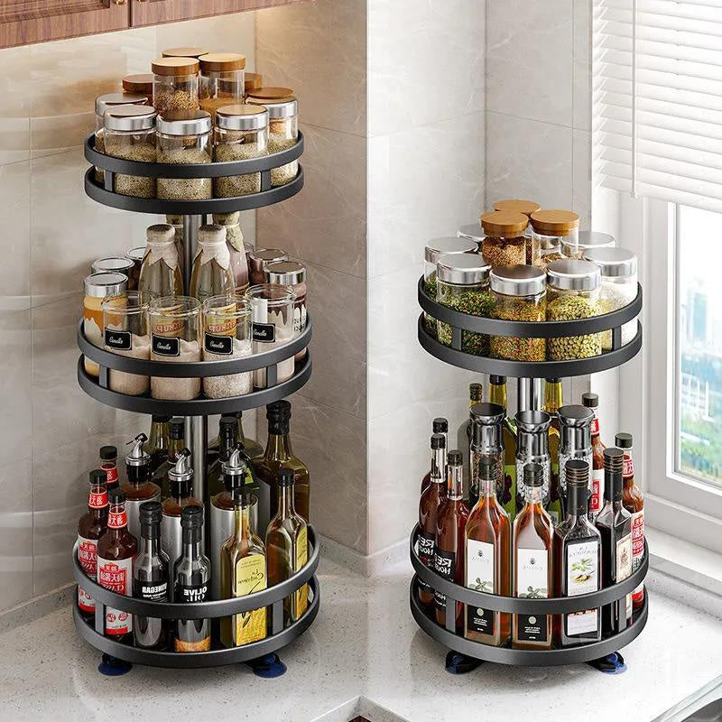 Rotating Spice Rack Kitchen Spin Storage Shelf Multifunction Seasoning Storage Condiments Organizer High Quality Metal