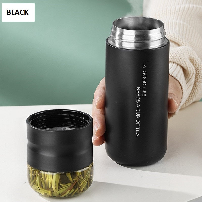 Insulated Cup with Filter Stainless Steel Tea Bottle Cup with Glass Infuser Separates Tea and Water 300ML Double Tea