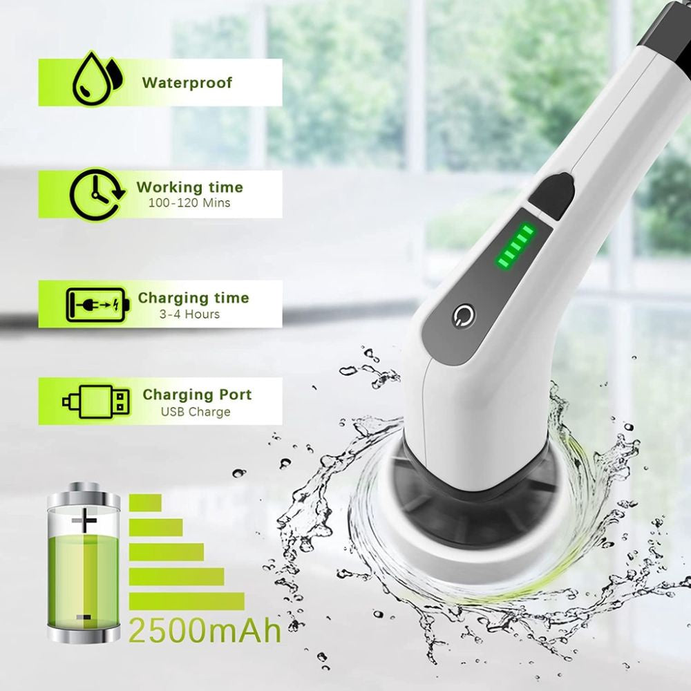 Cordless Electric Spin Scrubber Rechargeable Shower Bathroom Scrubber with Adjustable Handle Replaceable Cleaning Brush