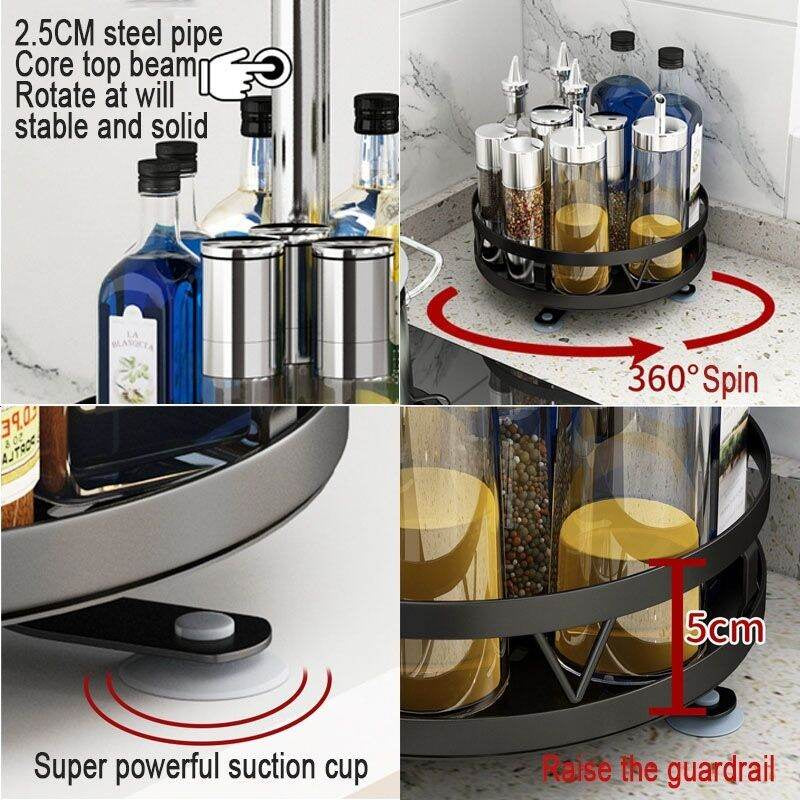 Rotating Spice Rack Kitchen Spin Storage Shelf Multifunction Seasoning Storage Condiments Organizer High Quality Metal