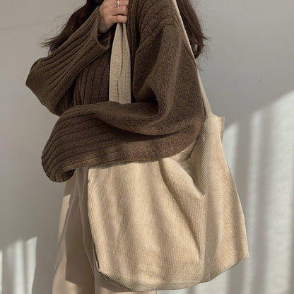 IELGY Fashion Literary Retro Corduroy Canvas Bag Female Large Capacity Retro Vintage Classic Durable And High Quality