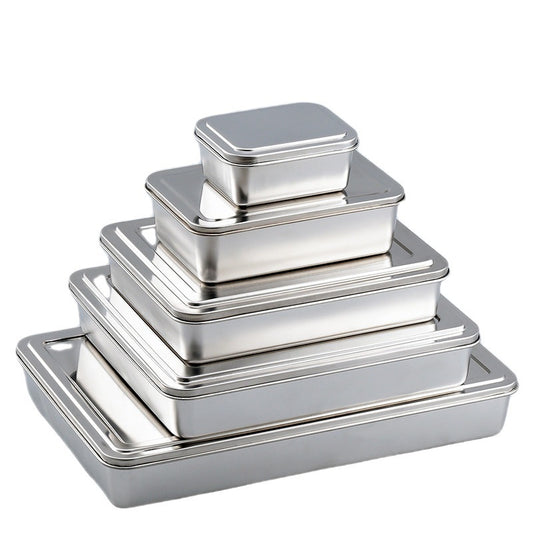 Stainless Steel Tray Flat Bottom 304Plate Rectangular Household Holding Vegetable Basin Baking Pan With Or Without Cover