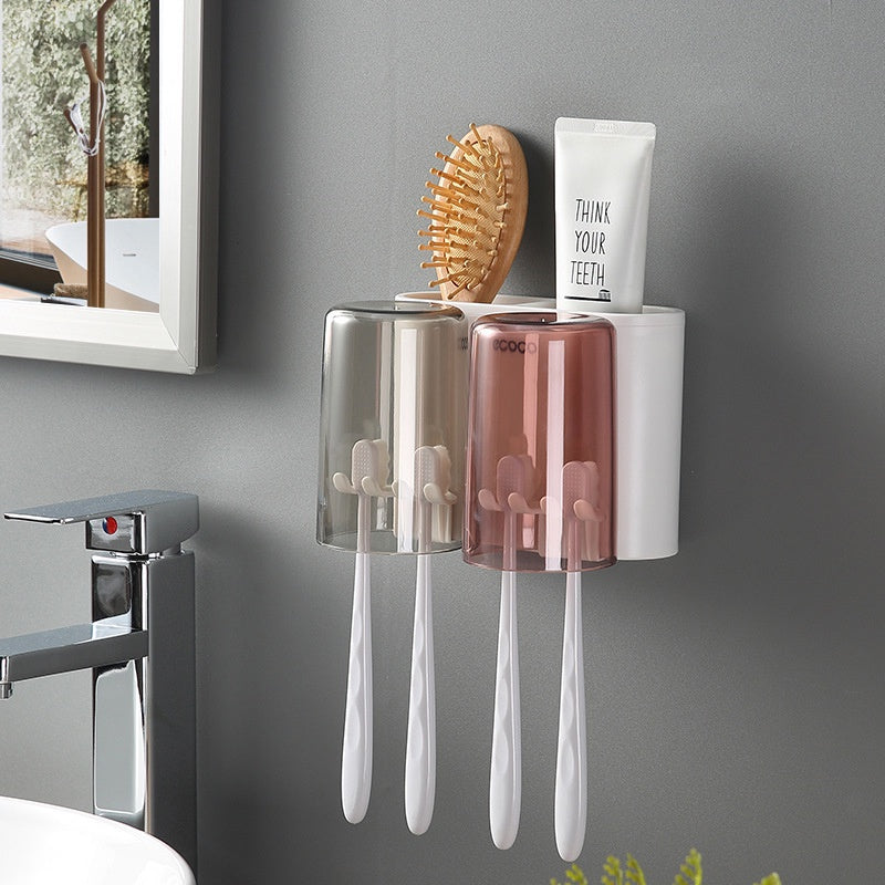 ECOCO Wall Mount Household Automatic Toothpaste Dispenser Toothbrush Holder Wall Mount Bathroom Accessories Set Rack