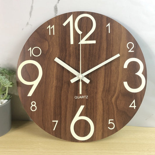 12 inch Wooden Wall Clock Luminous Number Hanging Clocks Quiet Dark Glowing Wall Clocks Modern Watches Non-ticking Clock