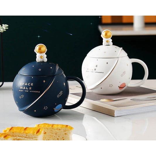 400ml Planet Big Ceramic Cup mug with Lid Cover Spoon Star Astronaut Gift Office Home Cute Coffee Milk Aesthetic Set