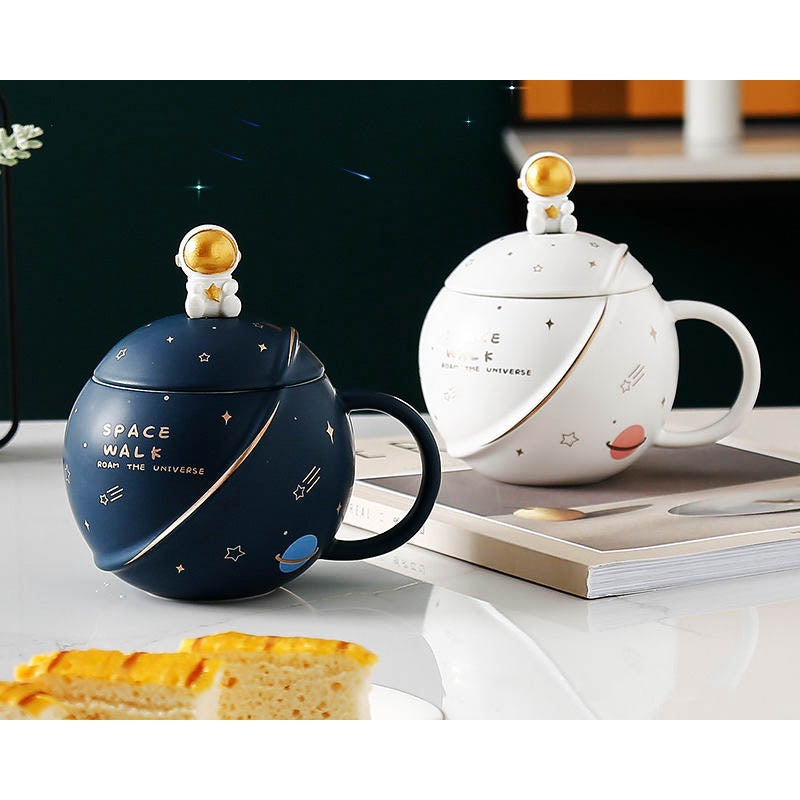 Copy of 400ml Planet Big Ceramic Cup mug with Lid Cover Spoon Star Astronaut Gift Office Home Cute Coffee Milk Aesthetic Set