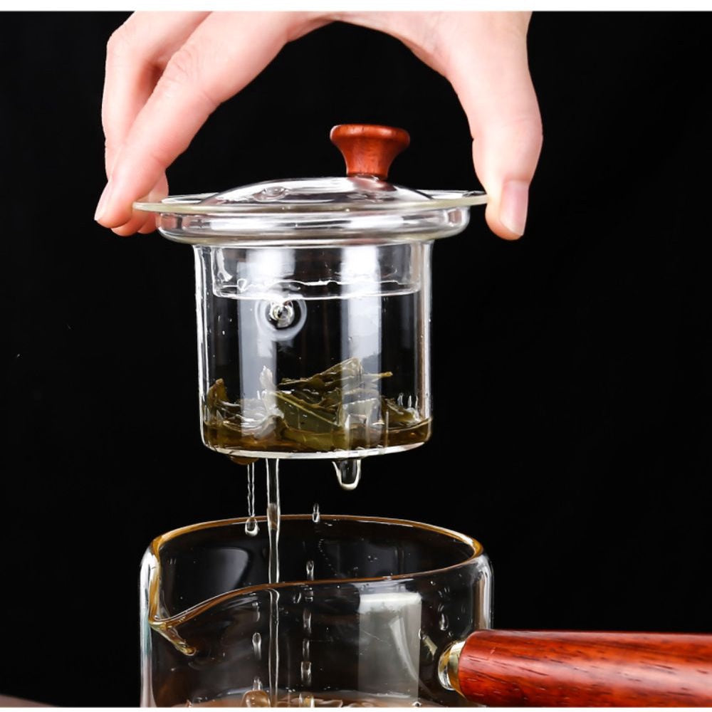 Heat-resistant Glass Teapot Transparent Tea Infuser Wooden Handle Tea Kettle Chinese Tea Set Built-in Glass Tea No- Leak