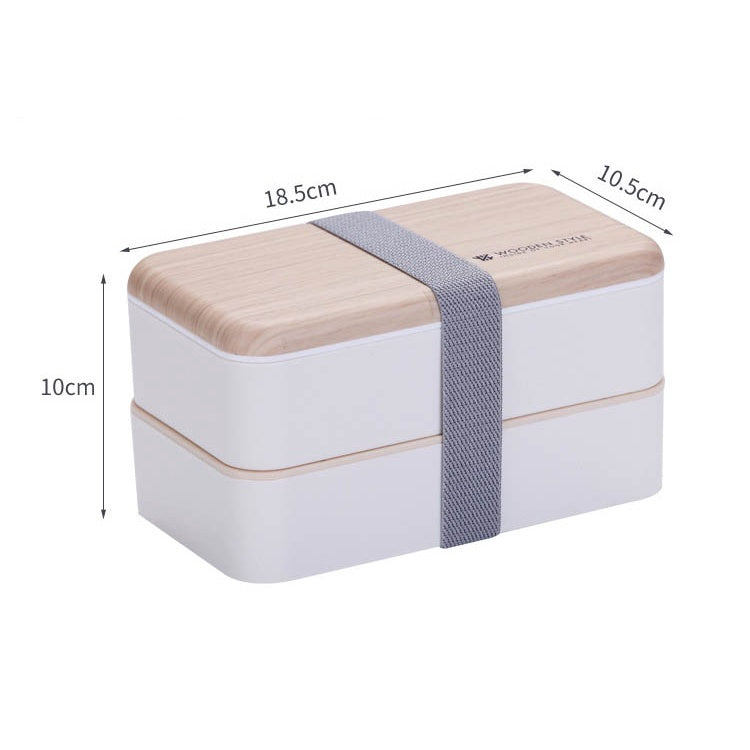 Copy of 1200ml White Rectangular Microwave Safe Double Layer Lunch Box Simple Nordic Wooden Seal Leak-proof Japanese Bento Style