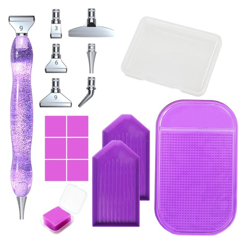 1 Set 5D Resin Crystal Diamond Painting Pen with Metal Tips Tray Glue Clay Non-slip Mat Diamond Painting Tools Kit