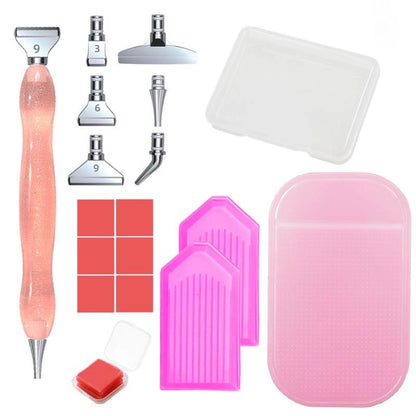 1 Set 5D Resin Crystal Diamond Painting Pen with Metal Tips Tray Glue Clay Non-slip Mat Diamond Painting Tools Kit