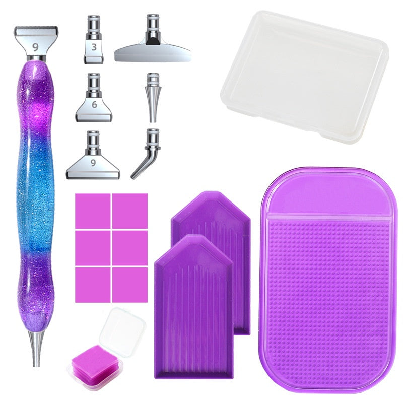 1 Set 5D Resin Crystal Diamond Painting Pen with Metal Tips Tray Glue Clay Non-slip Mat Diamond Painting Tools Kit